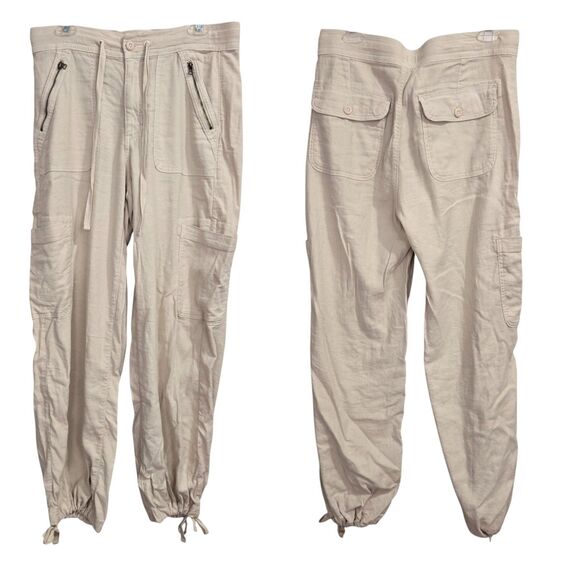 American Eagle Pants Womens Size 8 Tan Dreamy Drape Baggy Wide Leg Linen Cargo - Picture 4 of 13
